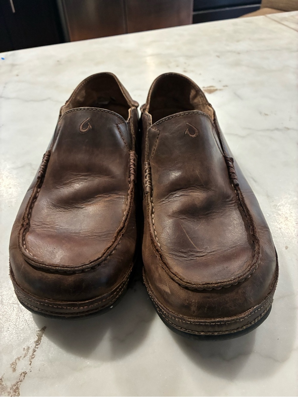 Olukai Shoes Men's Size 10 Brown Leather Loafers, Has Wear Casual Comfort